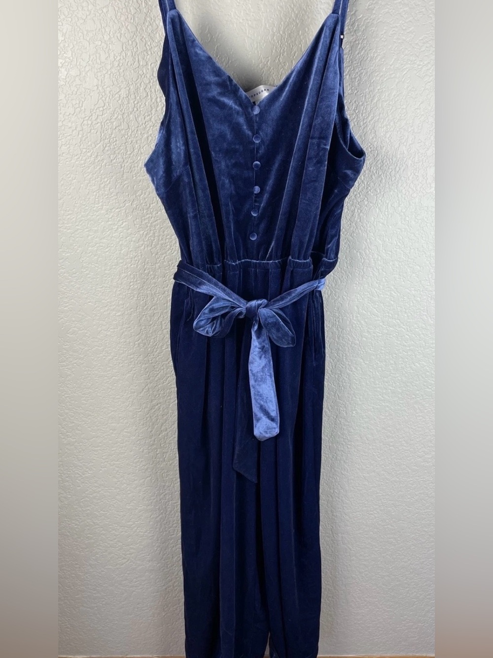 Popsugar Size Blue Velvet Wide Leg Spaghetti Strap Jumpsuit Size S